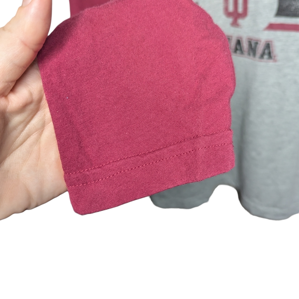 Indiana Hoosiers NCAA T-shirt Large Gray Red Raglan Striped Long Sleeve Graphic - Picture 6 of 9